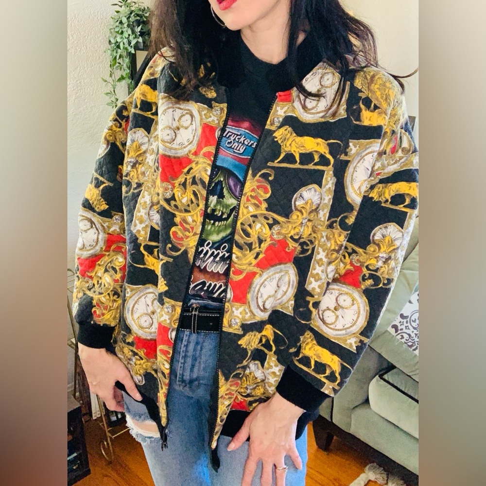 Vintage Baroque Patterned Bomber Jacket - image 4